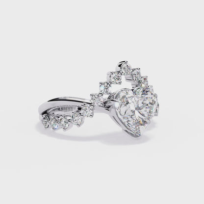 360 view video of heart shape lab diamond ring with crown style side stones rotating