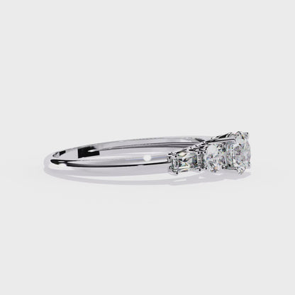 Round and Baguette Cut Lab Grown Diamond Five Stone Ring