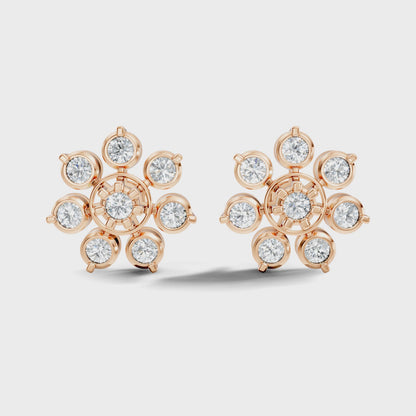 Round Cut Lab Grown Diamond Stud Snowflake Earring