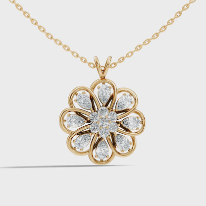 Round & Pear Lab Grown Prong Vintage Flower Shape Diamond Pendant