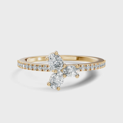 Oval & Pear Cut Lab Grown Three Stone Rose Gold Diamond Ring