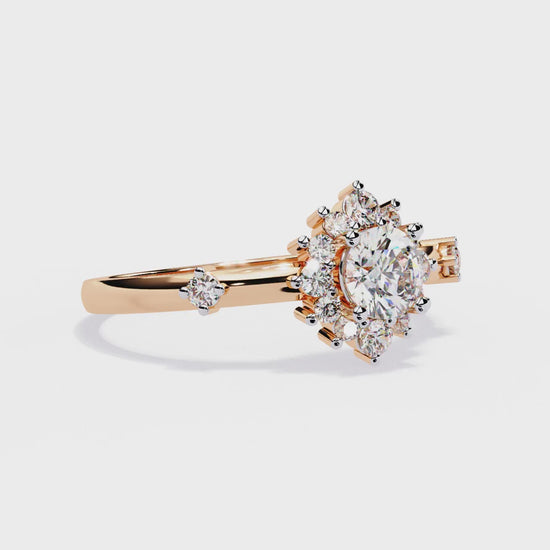 Round Cut Lab Grown Diamond Flower Shape Halo Style Prong Set Miniamlsit Promise Ring Gift For Her