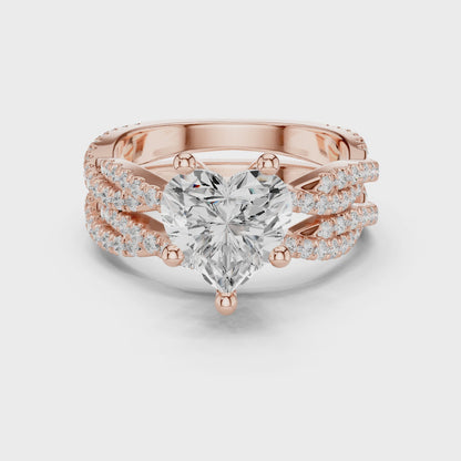 Heart and Round Cut Lab Grown Multiple Shank Diamond Ring