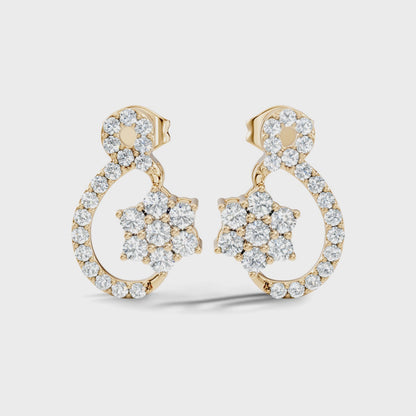 Round Cut Lab Grown Diamond Star Cluster Open Drop Earring