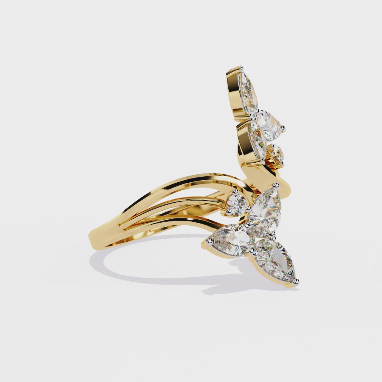 14k Yellow Gold Pear And Round Shape Elegant Antique Bypass Shank Vintage Natural Diamond Ring