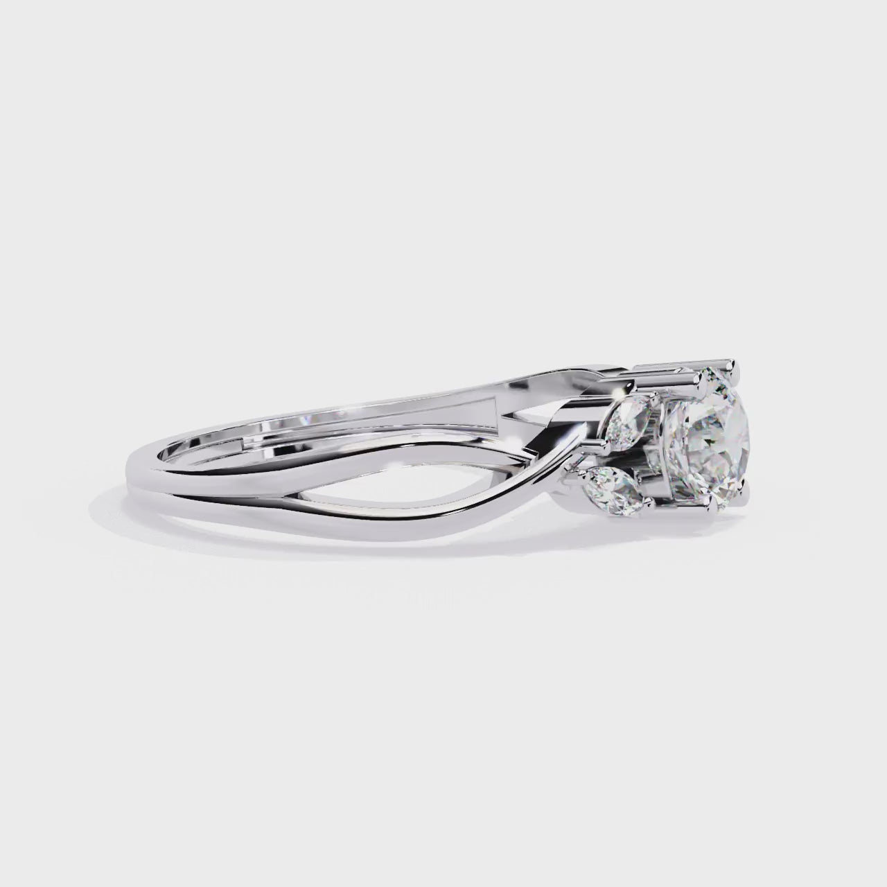 Round and Marquise Cut Lab Grown Diamond Handcrafted Promise Ring For Women's