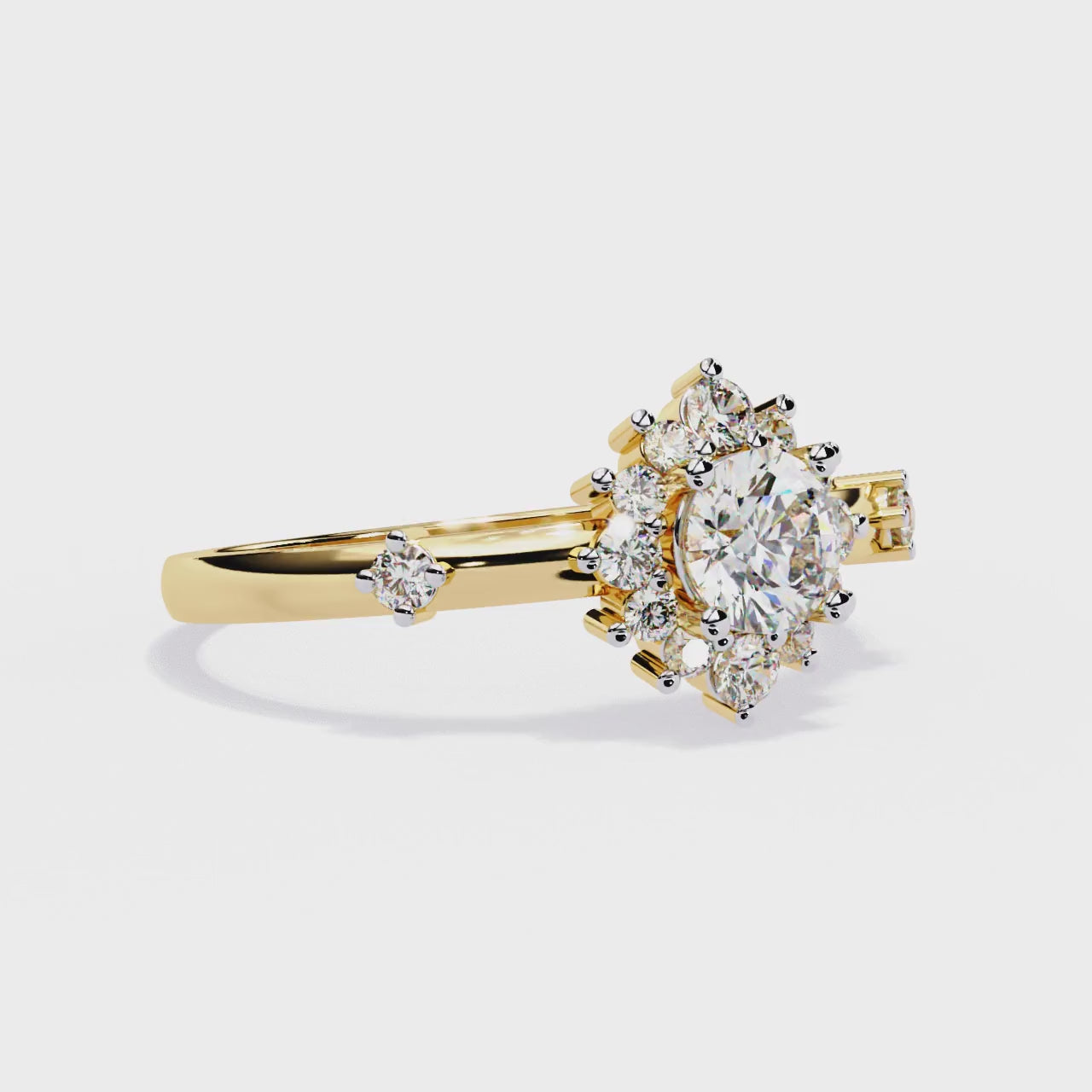 Round Cut Lab Grown Diamond Flower Shape Halo Style Prong Set Miniamlsit Promise Ring Gift For Her