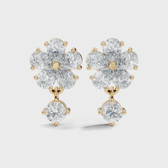 Lab Grown Pear Cut Floral Shape Round Diamond Drop Earring