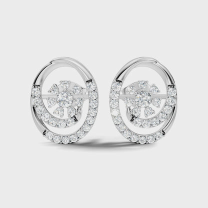 Round Cut Lab Grown Diamond Spiral Halo Floral Earring