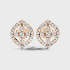 Round Cut Lab Grown Diamond Unique Yellow Gold Halo Stud Earring