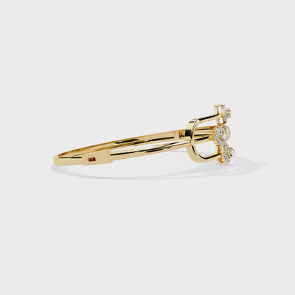 Vintage Pear Round Lab Grown Diamond Halo Bangle Bracelet