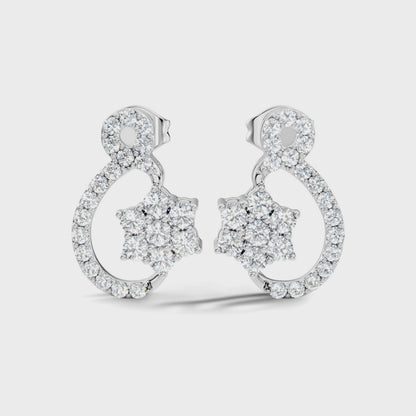 Round Cut Lab Grown Diamond Star Cluster Open Drop Earring