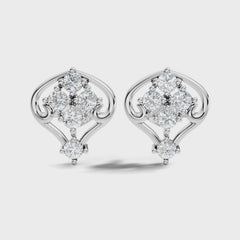 Lab Grown Round Cut Diamond Vintage Scroll Cluster Stud Earring