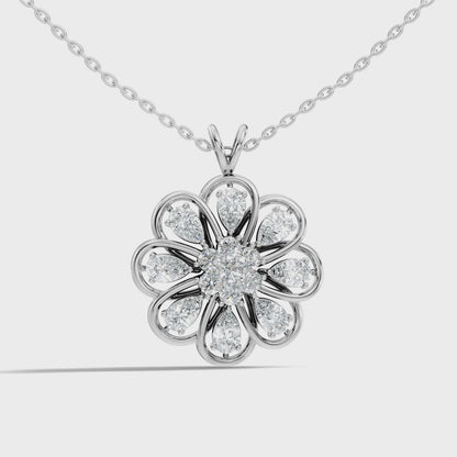 Round & Pear Lab Grown Prong Vintage Flower Shape Diamond Pendant