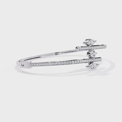 1.56Ct Marquise Round Lab Grown Diamond 14K Gold Bangle