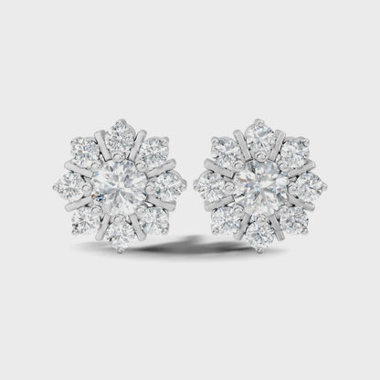 Round Cut Lab Grown Diamond Halo Prong Set Stud Earring