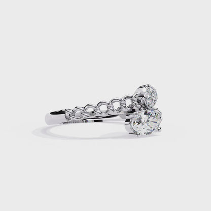 Oval And Round Cut Top Grade Lab Grown Diamond Bypass Elegant Art Deco Toi Moi Unique Engagement Ring