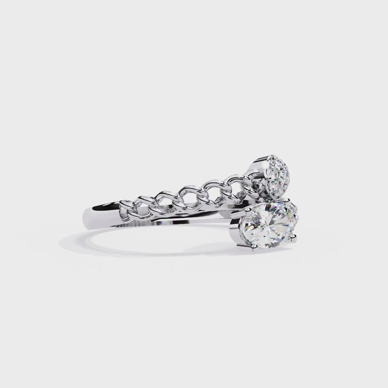 Oval And Round Cut Top Grade Lab Grown Diamond Bypass Elegant Art Deco Toi Moi Unique Engagement Ring