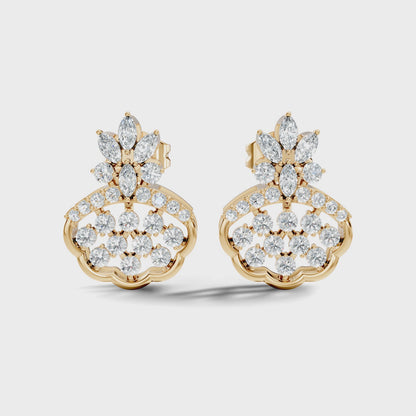 Round Cut Lab Grown Diamond Octagon Halo Stud Earring