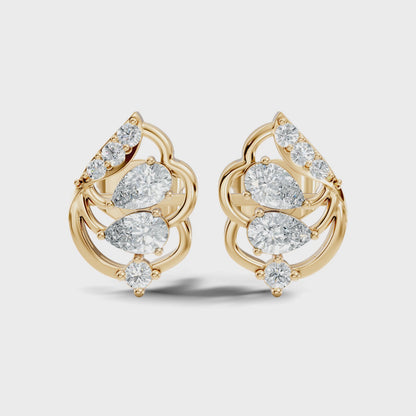 Pear & Round Cut Lab Grown Diamond Cluster Stud Earring