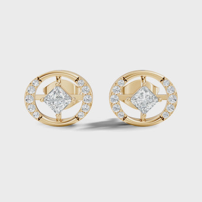 Princess Cut Lab Grown Diamond Round Halo Stud Earring