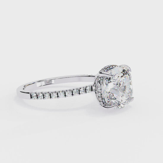 3.53 Ct Cushion And Round Cut 14k Solid Gold Diamond Pave Set Vintage Proposal Ring