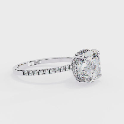 3.53 Ct Cushion And Round Cut 14k Solid Gold Diamond Pave Set Vintage Proposal Ring
