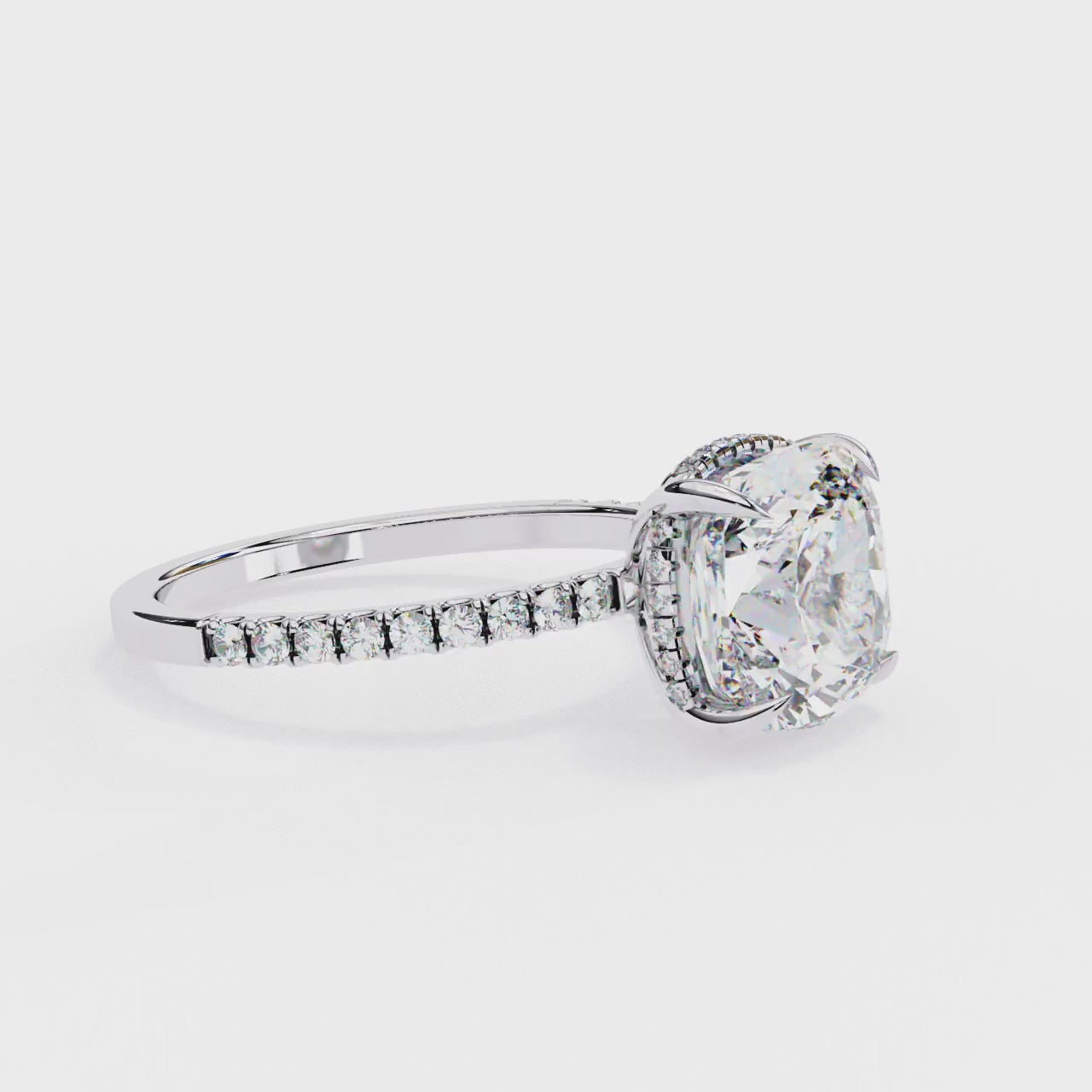 3.53 Ct Cushion And Round Cut 14k Solid Gold Diamond Pave Set Vintage Proposal Ring