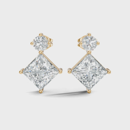 Princess Cut and Round Lab Grown Diamond Drop Earring