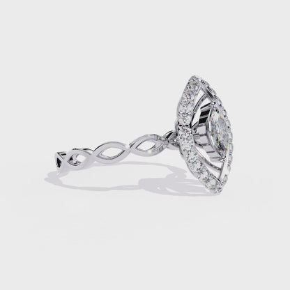 Marquise And Round Cut Top Grade Lab Grown Diamond Hidden Halo Delicate Annivrasry Ring Gift For Her