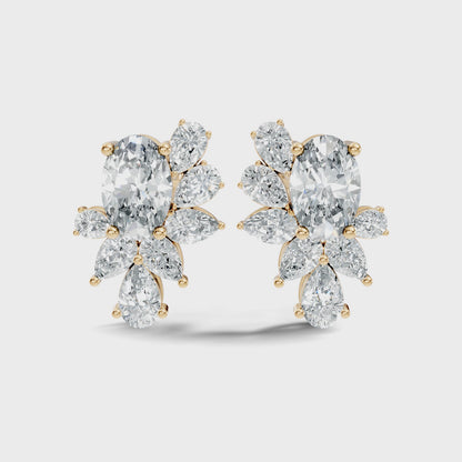 Oval and Pear Cut Lab Grown Diamond Unique Prong Stud Earring