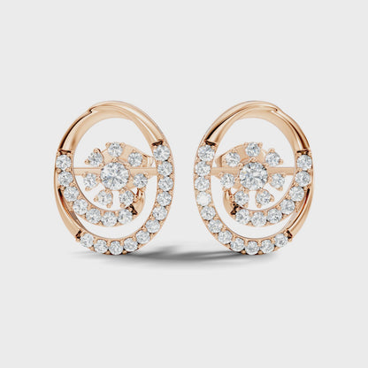 Round Cut Lab Grown Diamond Spiral Halo Floral Earring