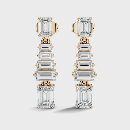 2.25 Ct Emerald & Baguette Lab Grown Diamond Earrings
