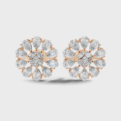 Pear Cut Round shaped Lab Grown Diamond Floral Stud Earring