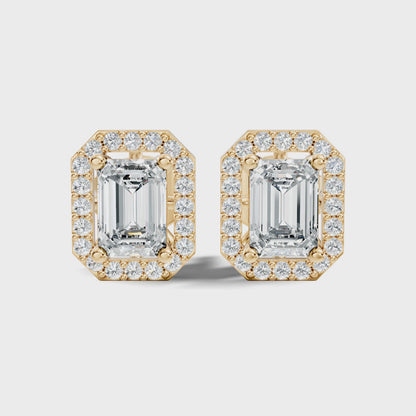 Emerald Cut Lab Grown Diamond Halo Stud Earrings