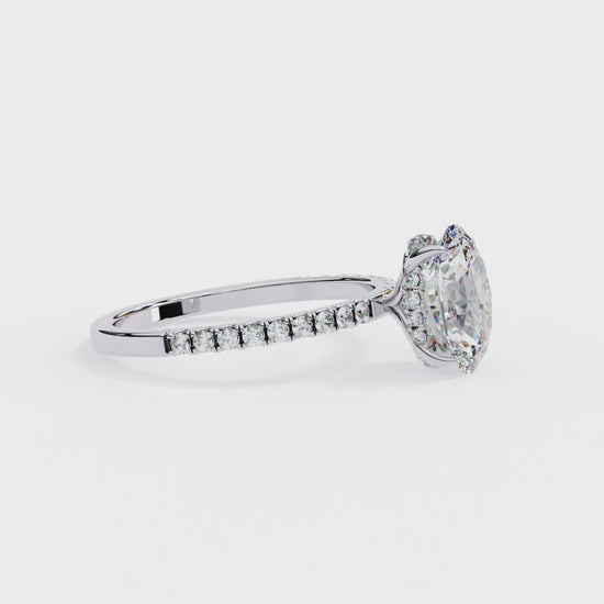 1.44 Ct Oval & Round Cut  Lab Grown Stunning Pave Set Solitaire Ring Dainty Women's Jewelry