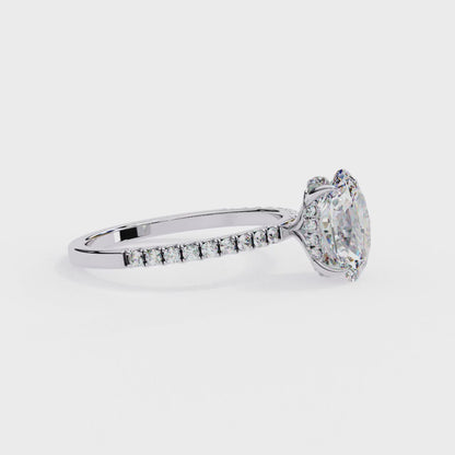 1.44 Ct Oval & Round Cut  Lab Grown Stunning Pave Set Solitaire Ring Dainty Women's Jewelry