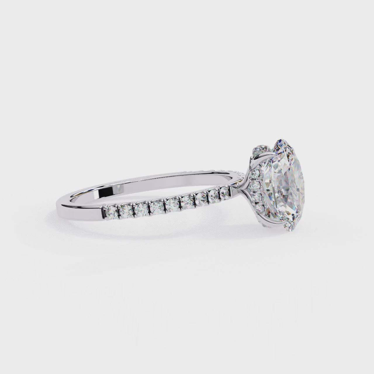1.44 Ct Oval & Round Cut  Lab Grown Stunning Pave Set Solitaire Ring Dainty Women's Jewelry
