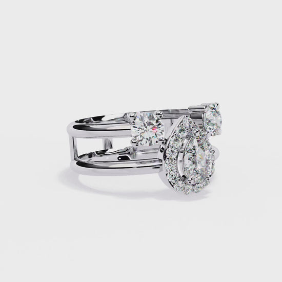 14k Yellow Gold Pear And Round Cut Lab Grown Diamond Classic Dainty Vintage Annivrasry Ring Gift For Her