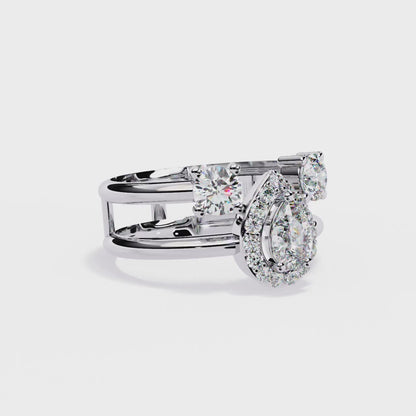 14k Yellow Gold Pear And Round Cut Lab Grown Diamond Classic Dainty Vintage Annivrasry Ring Gift For Her