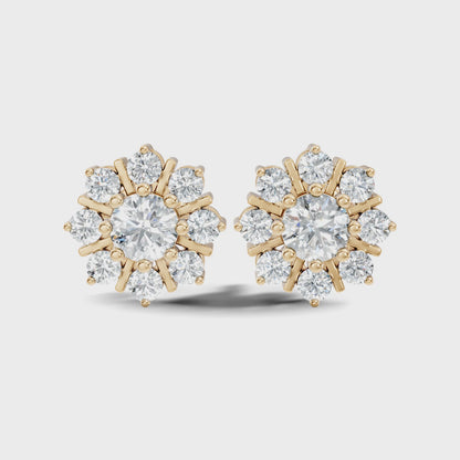 Round Cut Lab Grown Diamond Halo Prong Set Stud Earring
