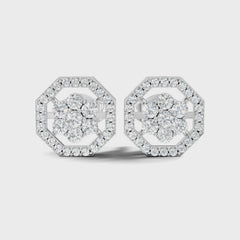 Round Lab Grown Diamond Halo Cluster Octagon Stud Earring