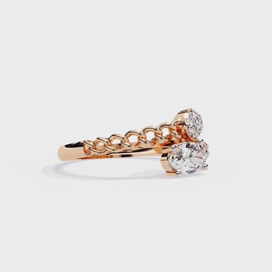 Oval And Round Cut Top Grade Lab Grown Diamond Bypass Elegant Art Deco Toi Moi Unique Engagement Ring