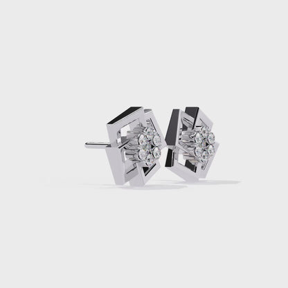 Round Cut Lab Grown Diamond Flower Shape Stud Earring