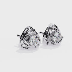 Trilliant Shape Round Cut Diamond Vintage Stud Earrings