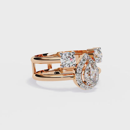 14k Yellow Gold Pear And Round Cut Lab Grown Diamond Classic Dainty Vintage Annivrasry Ring Gift For Her