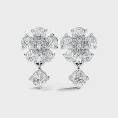 Lab Grown Pear Cut Floral Shape Round Diamond Drop Earring