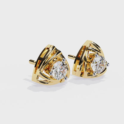 Trilliant Shape Round Cut Diamond Vintage Stud Earrings