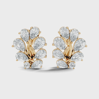 Pear Cut Lab Grown Diamond 14k Rose Gold Cluster Stud Earring