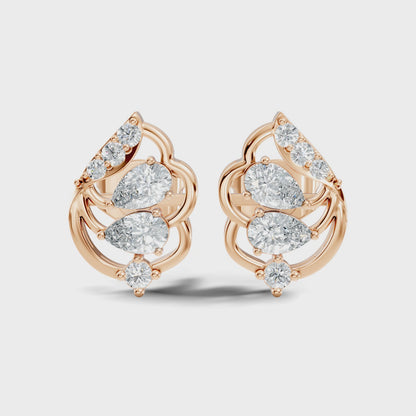 Pear & Round Cut Lab Grown Diamond Cluster Stud Earring